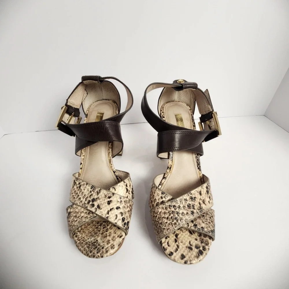 Louise et Cie Women's Gigi Snakeskin Brown Leather Platform Heel Size 5.5M